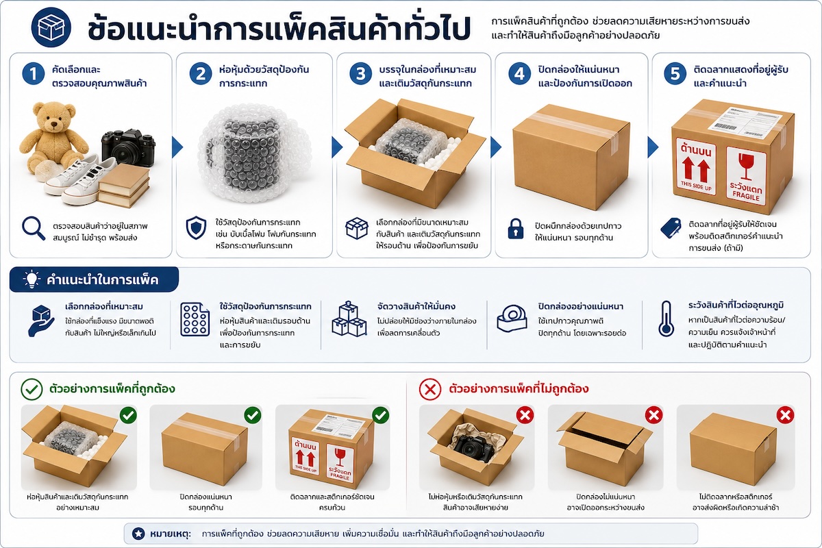 ข้อแนะนำการแพ็คสินค้าทั่วไป