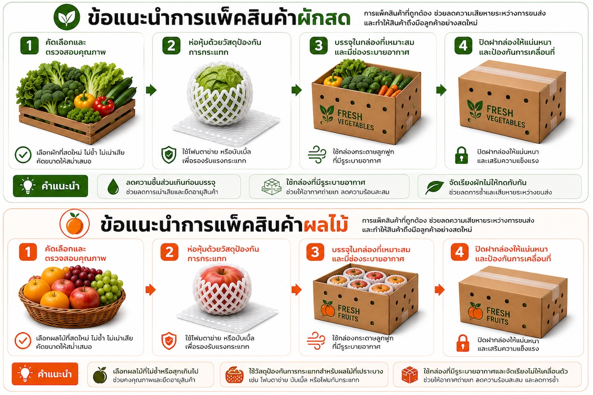 ข้อแนะนำการแพ็คสินค้าผักและผลไม้